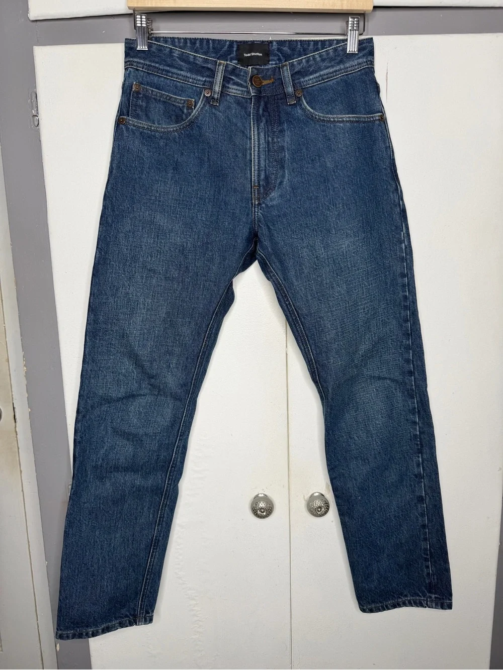 todd shelton men selvage straight jeans size 28x26 blue